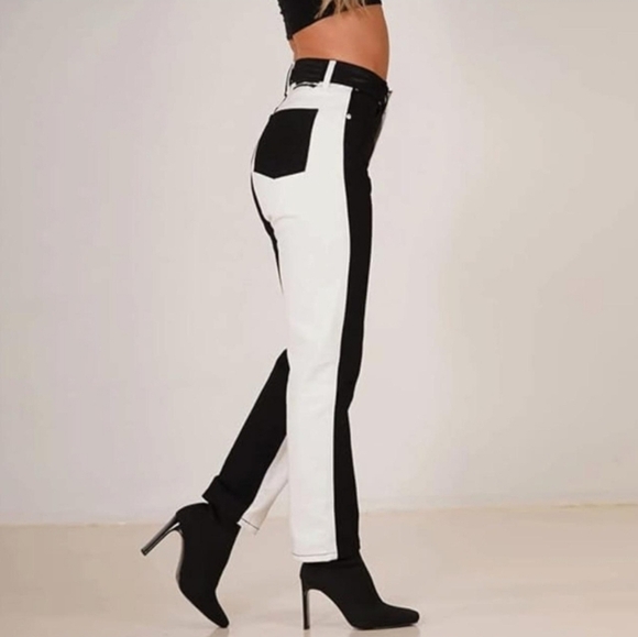 Revice Black White Two Color Jeans Size 27 Straight Leg Zip Fly Neutral Boho - Picture 14 of 14